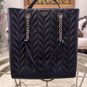 Kate Spade Black Quilted Tote with Chain Straps